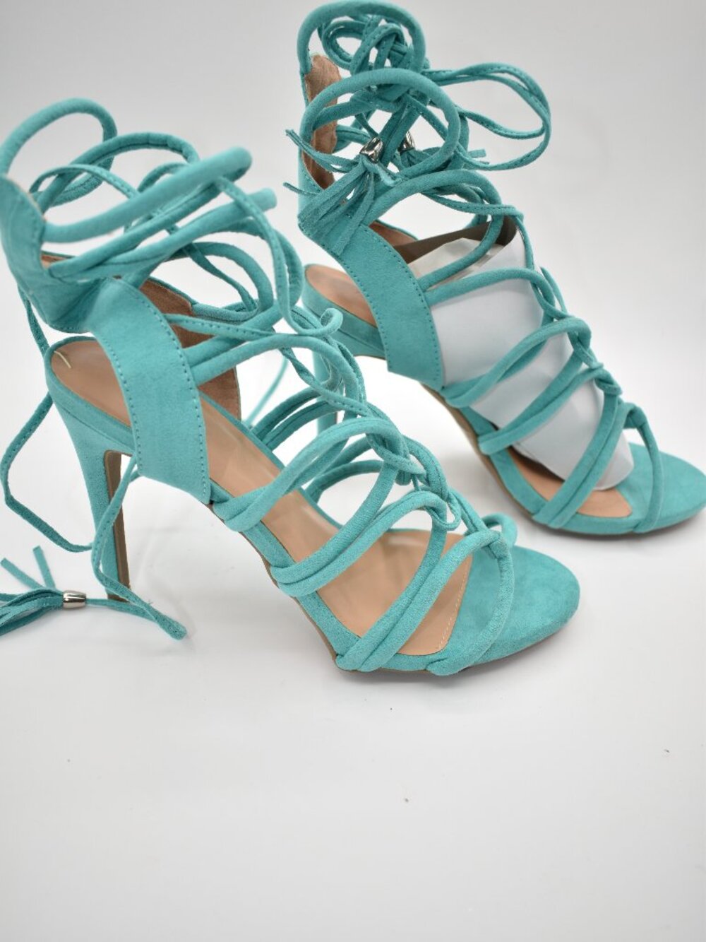 New in Box Size 8 Wild Diva Faux Suede Lace Up Strappy Stiletto Heel Bright Jade